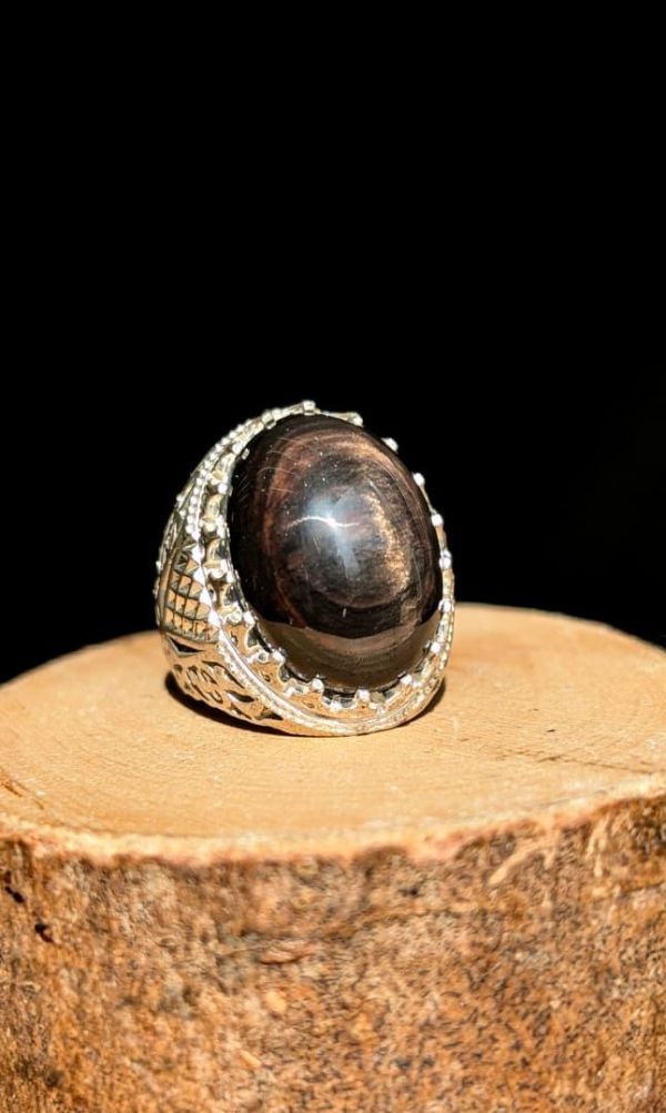 BAGUE OBSIDIENNE OEIL DE CELESTE