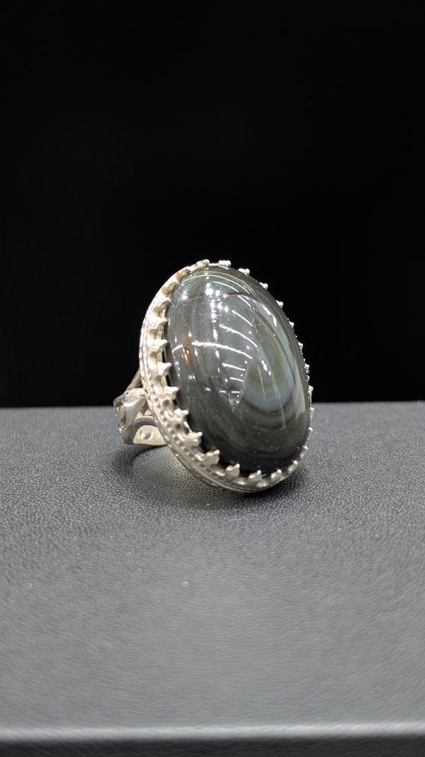 BAGUE OBSIDIENNE OEIL DE CELESTE