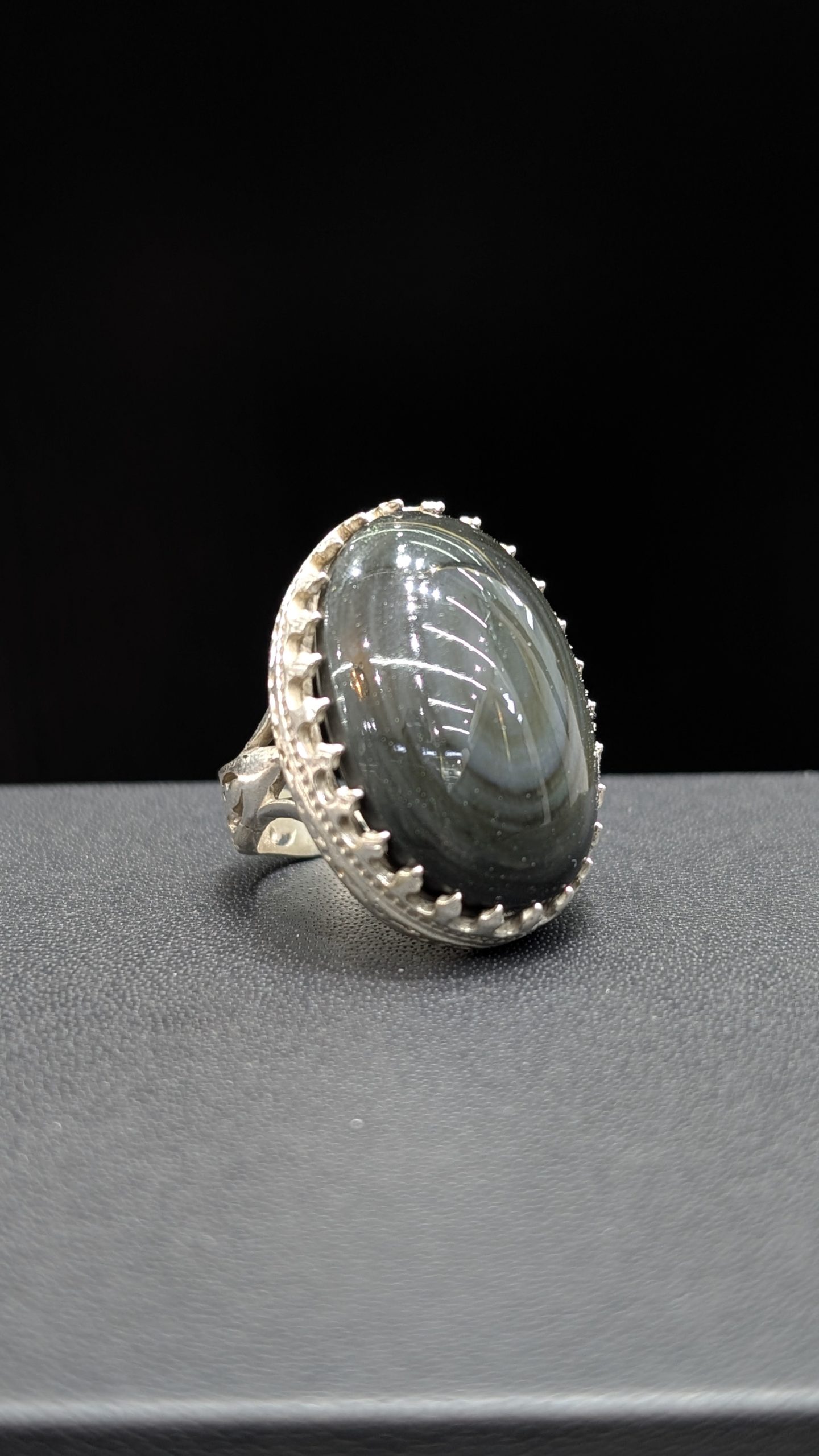 BAGUE OBSIDIENNE OEIL DE CELESTE